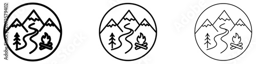 Foto Set of mountain adventure in circle icons, symbols for nature, tourism, and travel