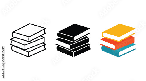 Stack of books icon set in outline solid and colorful flat styles Vector