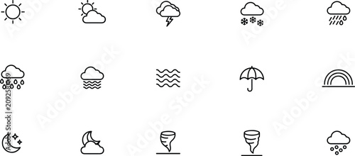 Obraz na plátně A collection of simple line art icons representing various weather phenomena inc