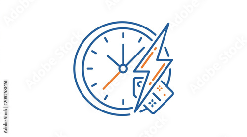 Tableau sur toile Modern Clock with Lightning Bolt and Calendar.
