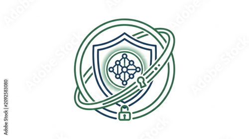 Quadro su tela Modern Security Shield with Locked Cable Icon.