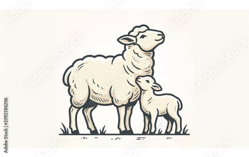 Mother Sheep and Baby Lamb Standing 4.