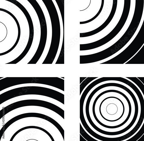 Abstract Black and White Concentric Circles and Arcs Minimalist Vector Pattern