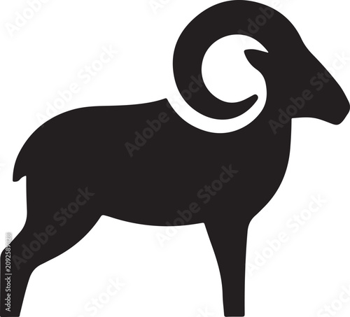 Black silhouette of a ram with curved horns vector illustration