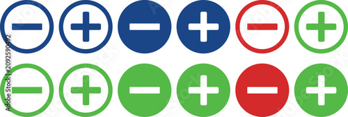 Tableau sur toile Set of colorful plus and minus icons in circles