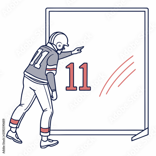 American football player pointing at number eleven on a whiteboard presentation board.