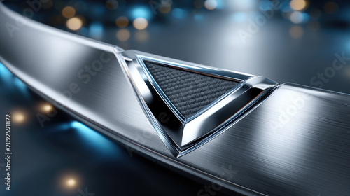 Modern abstract metallic composition with brushed metal curves, a triangular carbon fiber panel and chrome accents forming a sleek, futuristic high tech background