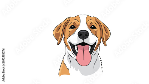 Happy puppy with its tongue hanging out looks directly at the camera in a joyful and friendly illustration on a clean and simple background.