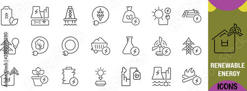 Fotografie Renewable energy source line icons