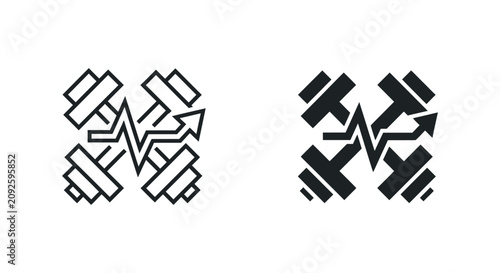 Bild auf Leinwand Dumbbells with pulse line icon set