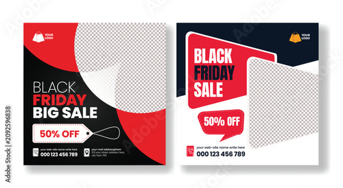 Quadro su tela Black Friday Flash Sale Instagram Post Template With Big Discount Promo Offer An