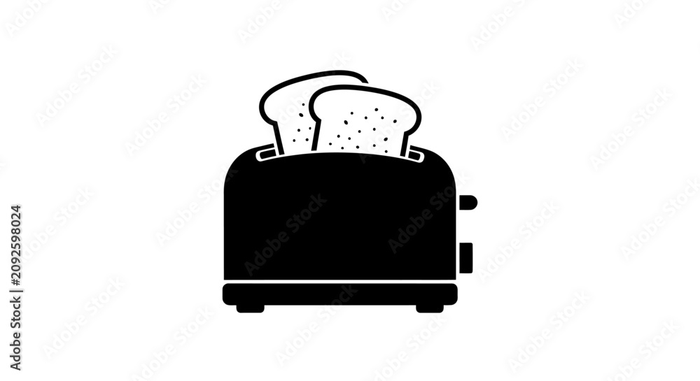 Fototapeta premium Black silhouette of a toaster with toasted bread slices on a white background silhouette toasting