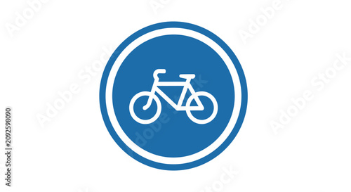 Bicycle icon within a blue circle with white outline flat vector silhouette bike cycling transportation