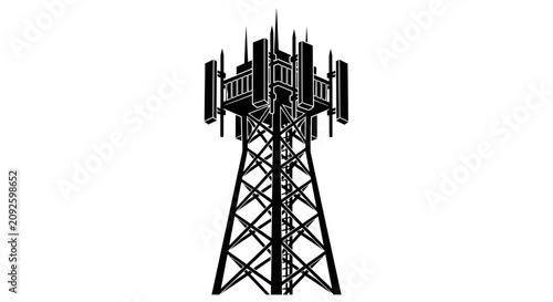Fotografía Cell tower structure in black silhouette against a white background telecom tran