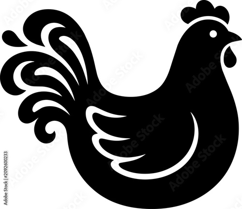 Stylized Hen Icon or Rooster Silhouette Graphic