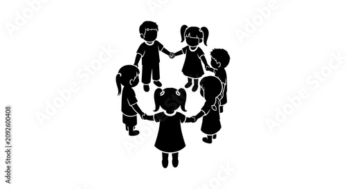 Foto Children holding hands in a circle black silhouette against a white background s