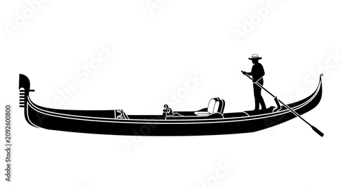 Obraz na płótnie Venetian gondola with gondolier and passenger depicted as a black silhouette ven