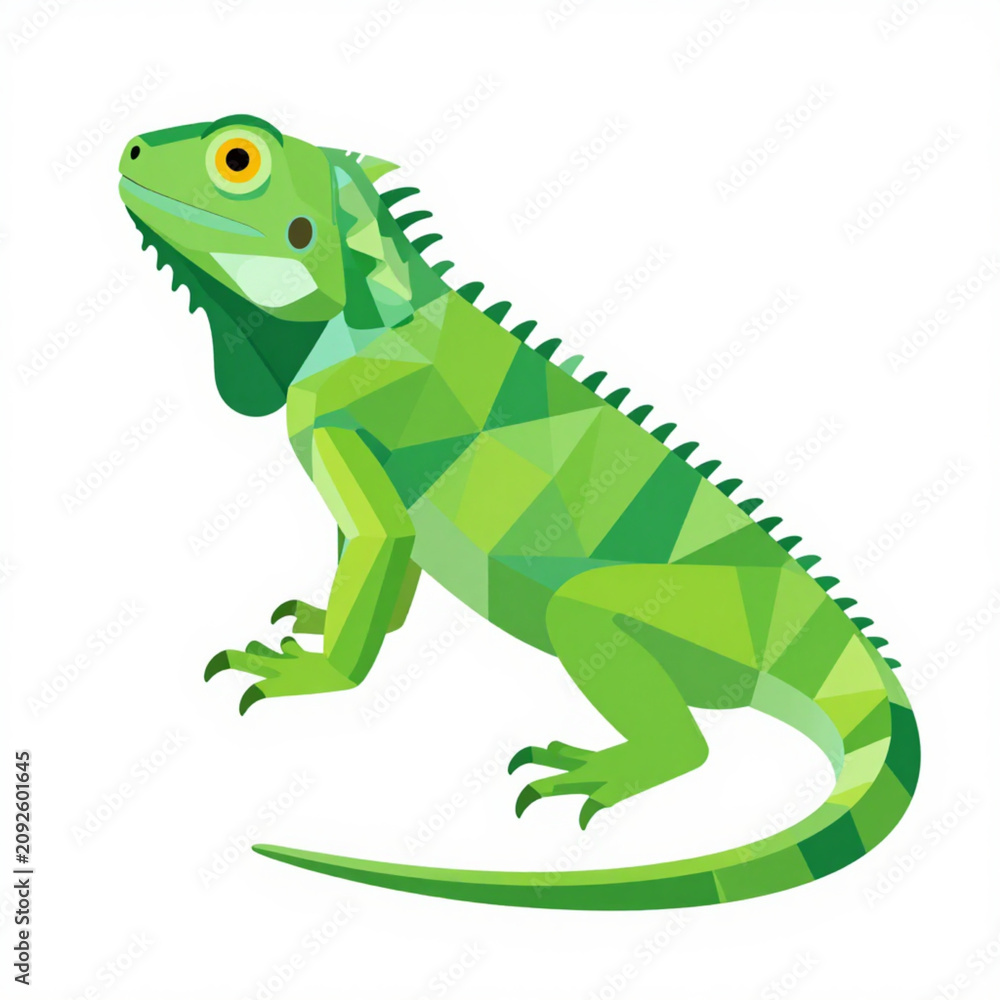 Fototapeta premium Green Iguana Premium Flat Geometric Vector Illustration Isolated on Transparent Background