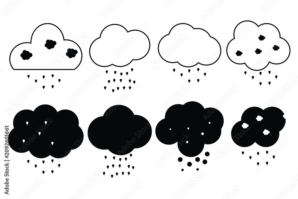 Obraz premium Rain cloud, storm cloud and Black Cloud Silhouette Icons Set.