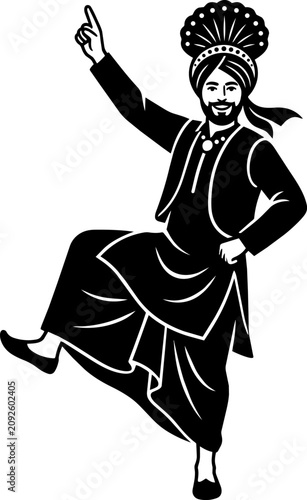 Bhangra Dancer Illustration Traditional Indian Folk Dance Silhouette