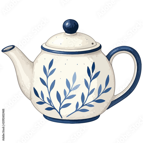 Vintage Blue Floral Teapot Illustration