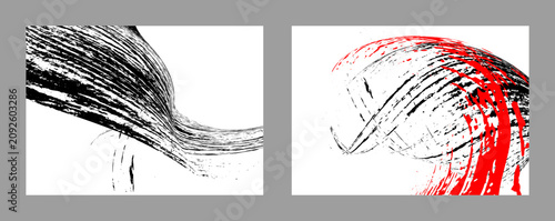 Strokes of black and red paint on a white background. Set of two templates. Graffiti element. Design template for the design of banners, posters, booklets, covers, magazines. EPS 10
