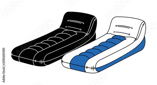 Fotografija Inflatable pool lounge chairs in black and blue vector silhouette