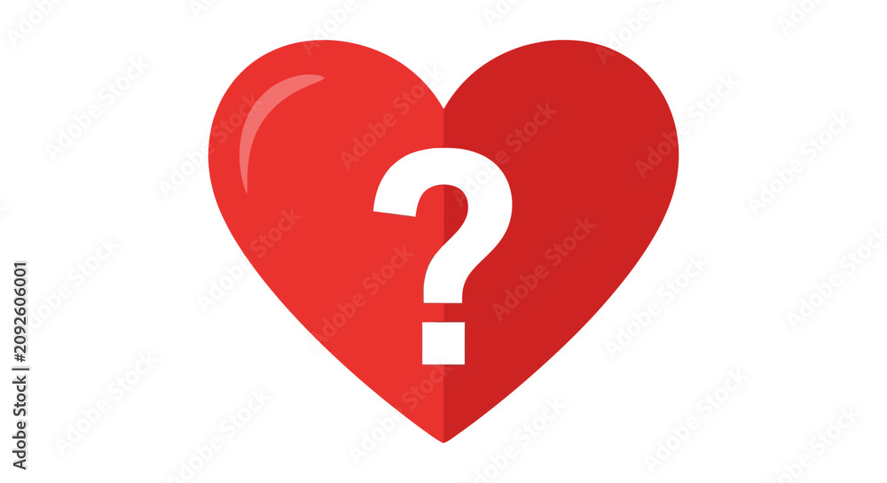 Foto Red heart shape with white question mark flat vector silhouette