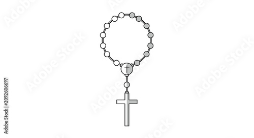 Tableau sur toile Traditional catholic prayer rosary beads with crucifix pendant isolated on white background flat vector graphic element