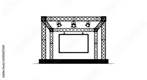 Stage structure with spotlights and blank screen black silhouette platform