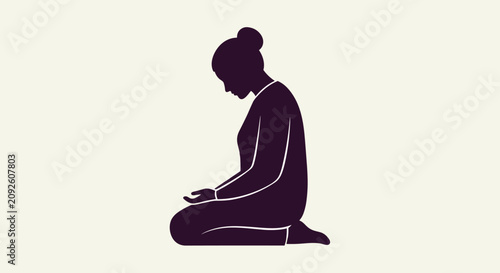 Foto Silhouette of woman praying while kneeling with hands open in humble gesture of devotion and spiritual reflection isolated