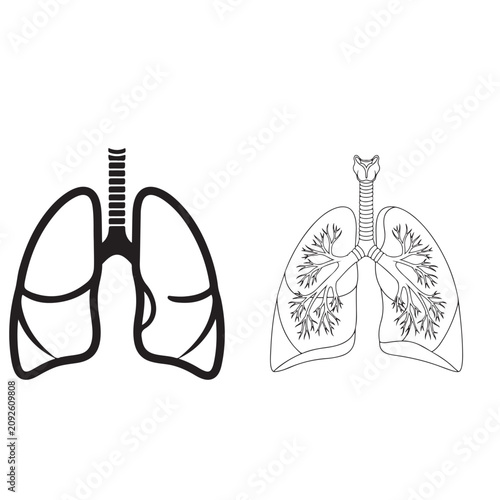 Quadro su tela Human lungs respiratory system icons with bold outline and detailed anatomical l