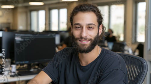 Portrait of a startup guy is sitting in his office