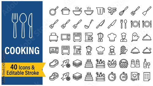 Schilderij op canvas Cooking web icons in line style