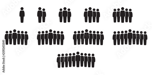 People Count Icons Set 1 to 10 Silhouettes Vector, Crowd Group Population Infographic, Team Participants Audience Membership Symbols