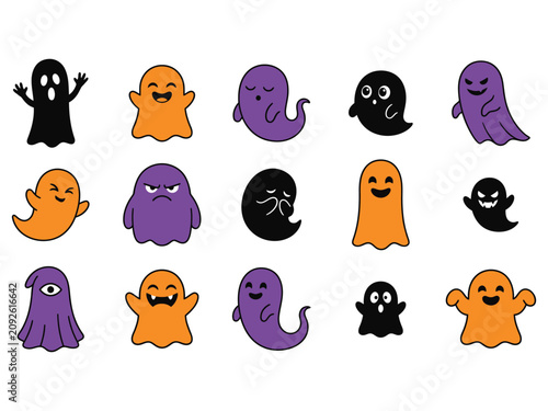 halloween, ghost, halloween ghost, ghost character, cute ghost, cartoon ghost, kawaii ghost, spooky ghost, halloween clipart, ghost bundle, ghost collection, vector, clipart, halloween character, funn