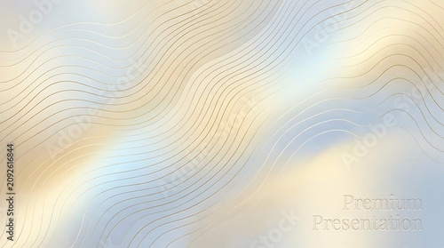 Elegant abstract background with soft blue and gold gradients and wavy topographical lines for premium presentation