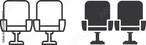 Konstfotografi Seat icon featuring chair symbols for seating, reservation, auditorium, cinema, transportation, and venue navigation, vector illustration