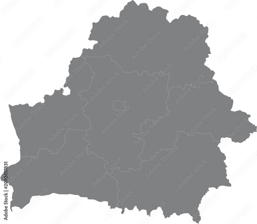 Obraz premium Grey map of belarus showing regions and borders illustration