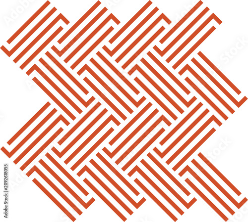  Geometric basketweave pattern, parallel lines, terracotta orange lines, horizontal and vertical lines, fabric-like illusion, diamond or diagonal grid, thicker lines, design styled, seamless repeating