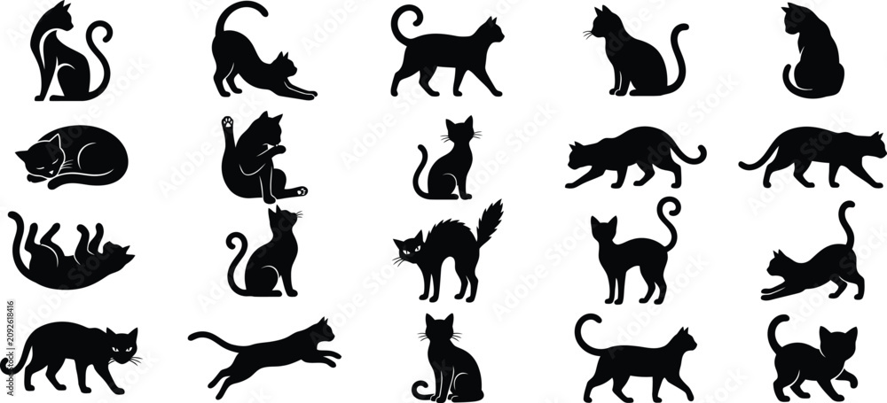 Fototapeta premium Black cat silhouettes for halloween decor 20 spooky feline cutouts