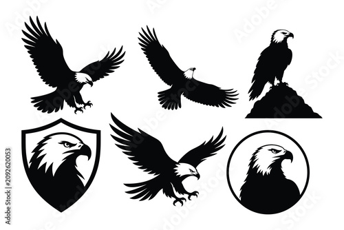 Eagle silhouette vector set, eagle silhouettes, flying bird silhouette, eagle icon illustration