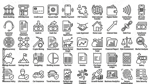 Business icons showcase various office and industry related objects and symbols.