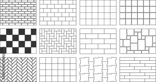 Foto Architectural technical hatches of pavement textures and floor tiling patterns v