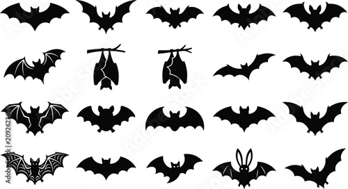 Halloween bat silhouette collection black bat silhouettes for spooky decorations and designs