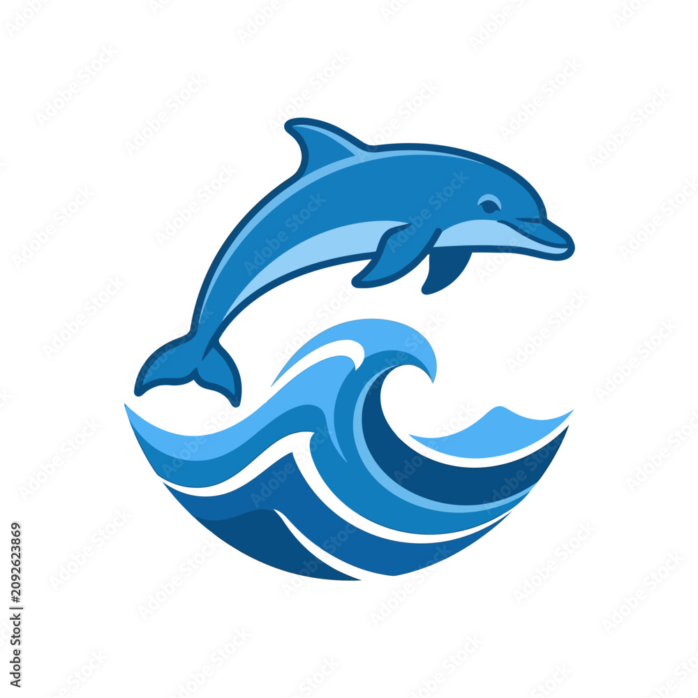 Naklejka premium Dolphin jumping out of ocean wave.