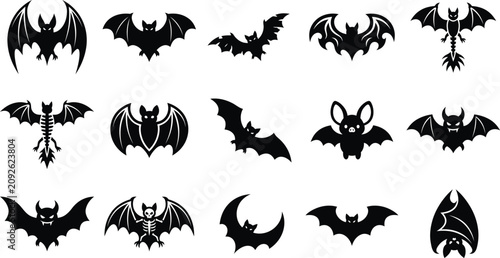 Halloween bat silhouette collection black bat silhouettes for spooky decor and design