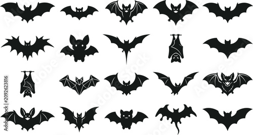 Halloween bat silhouette collection black bat silhouettes for spooky decor and design