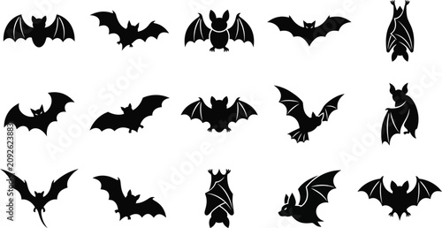 Halloween bat silhouette collection black bat silhouettes for spooky decor and design