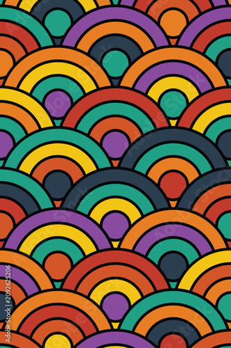 Colorful Seigaiha Japanese Wave Seamless Pattern Abstract Geometric Arcs Background